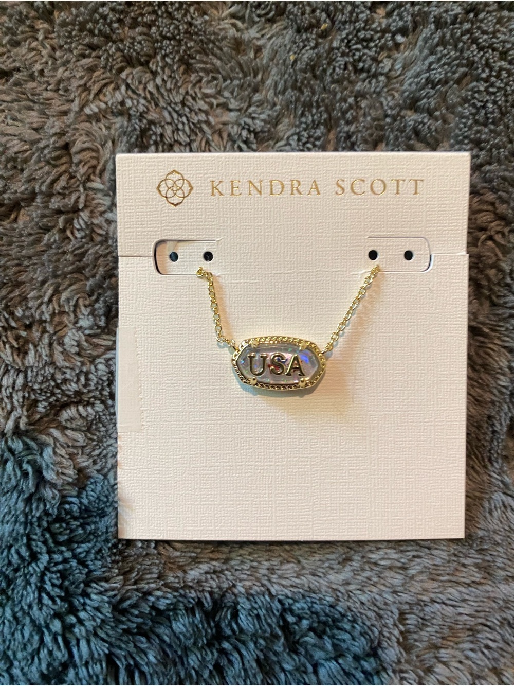 Kendra Scott Elisa USA Gold Short Pendant Necklace Stars Iridescent Illusion $98
